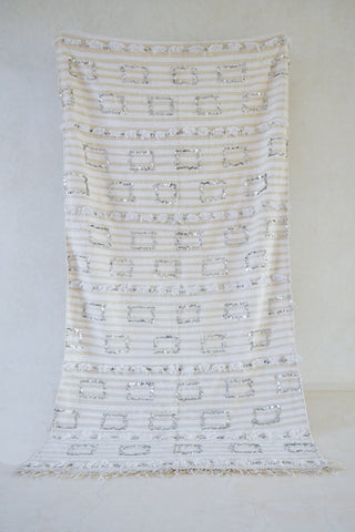 HANDIRA. Vintage Moroccan Rug. Wool Wedding Blanket. Sequins + Modern Design.
