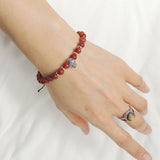 Men's Women Red Jasper Stone Adjustable Braided Bracelet 925 Sterling Silver Skull & Spacers DiyNotion BR1068