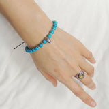 Men's Women Enhanced Blue Turquoise Adjustable Braided Bracelet 925 Sterling Silver Skull & Spacers DiyNotion BR1069