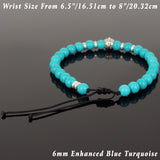 Men's Women Enhanced Blue Turquoise Adjustable Braided Bracelet 925 Sterling Silver Skull & Spacers DiyNotion BR1069