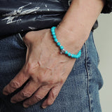 Men's Women Enhanced Blue Turquoise Adjustable Braided Bracelet 925 Sterling Silver Skull & Spacers DiyNotion BR1069
