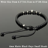 Men's Women Matte Black Onyx Adjustable Braided Bracelet 925 Sterling Silver Skull & Spacers DiyNotion BR1070