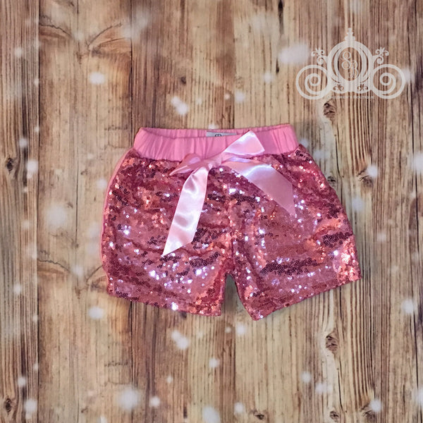 Girls Light Pink Sequin Shorts