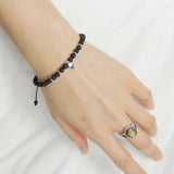 Men's Women Lava Rock Adjustable Braided Bracelet 925 Sterling Silver Skull & Spacers DiyNotion BR1071