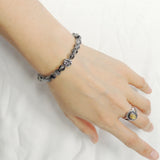 Men's Women Black Rutilated Quartz Adjustable Braided Bracelet 925 Sterling Silver Fleur de Lis Bead DiyNotion BR1075