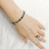 Men's Women Black Rutilated Quartz Adjustable Braided Bracelet 925 Sterling Silver Cross Bead DiyNotion BR1076