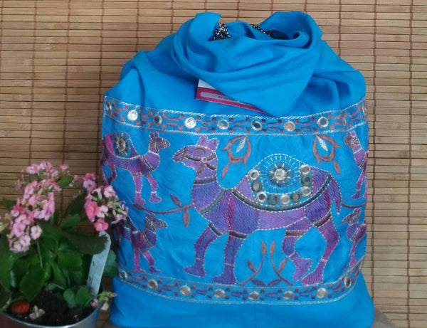 Blue Embroidery purse with Camel/Hand Embroidered Bags/Ethnic Hand Bag/Ethnic Shoulder bag/Short Handle Bags/Ethnic Bags/Boho Shoulder Bags
