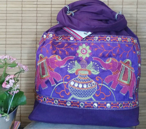Boho Elephant Purple Purse/Hand Embroidered Bags/Ethnic Hand Bag/Ethnic Shoulder bag/Short Handle Bags/Ethnic Bags/Boho Shoulder Bags