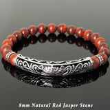 Men's Women Red Jasper Stone 925 Sterling Silver Bracelet Lotus Charm Spacers DiyNotion Handmade BR1077