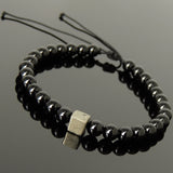 Men's Women Matte Black Onyx Gold Pyrite Adjustable Braided Bracelet DiyNotion Handmade BR1079