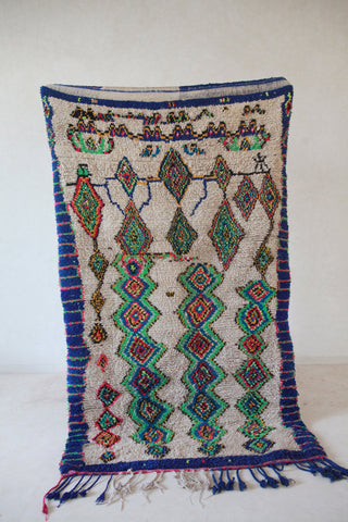AZILAL. Vintage Moroccan Rug. Wool Boucherouite Carpet. Modern Design.