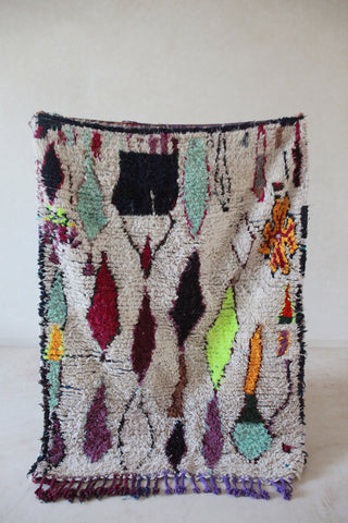 AZILAL. Vintage Moroccan Rug. Wool Boucherouite Carpet. Modern Design.