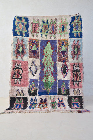 BOUCHEROUITE. Vintage Moroccan Rug. Wool Boucherouite Carpet. Modern Design.