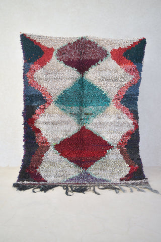 BOUCHEROUITE. Vintage Moroccan Rug. Wool Boucherouite Carpet. Modern Design.