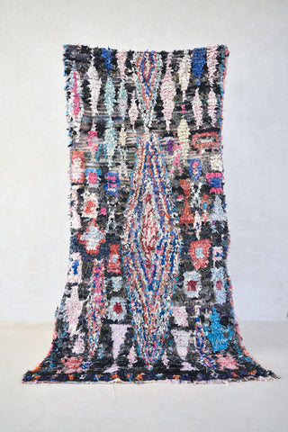 BOUCHEROUITE. Vintage Moroccan Rug. Wool Boucherouite Carpet. Modern Design.