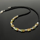Handmade 3mm Bright Black Onyx Snake Skin Stone Necklace 925 Sterling Silver Nuggets Clasp DiyNotion NK192
