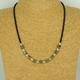 Handmade 3mm Bright Black Onyx Snake Skin Stone Necklace 925 Sterling Silver Nuggets Clasp DiyNotion NK192