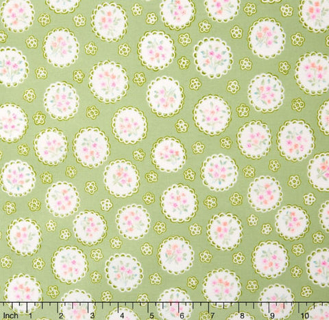 Sweet Baby Rose - Rose Doily Green Yardage by Dover Hill for Benartex - Sold by Half Yard