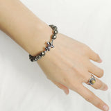 Men's Women Natural Faceted Gold Pyrite Bracelet 925 Sterling Silver Fleur de Lis Charm DiyNotion Handmade BR1084