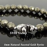 Men's Women Natural Faceted Gold Pyrite Bracelet 925 Sterling Silver Fleur de Lis Charm DiyNotion Handmade BR1084