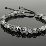 Men's Women Black Rutilated Quartz Adjustable Braided Bracelet 925 Sterling Silver Cross Beads DiyNotion BR1085