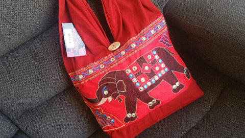 Red short handle bag, elephant purse, Shoulder Bags, Ethnic Handbag, Embroidered Bags, Tote Bags, Indian Bag, Hippie bag, xmas gift for her