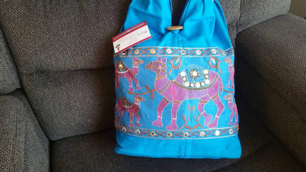 Hand Embroidery Bag, short handle bag, elephant purse, women&#39;s bag, blue purse, blue hand bag, shoulder bag, xmas gift for her, Tote bags