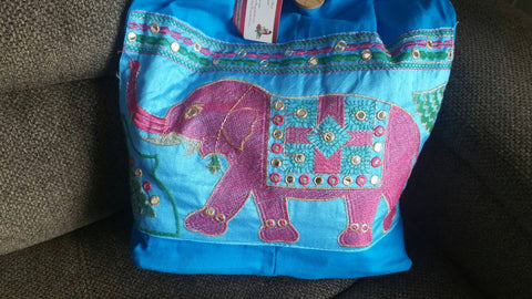 Boho Elephant Blue Purse Hand Embroidered Bags Ethnic Hand Bag Ethnic Shoulder bag Short Handle Bags Ethnic Bags Boho Shoulder Bags