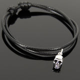 Men's Women Adjustable Braided Bracelet 925 Stamp Sterling Silver Small Skull Pendant DiyNotion Handmade BR1130