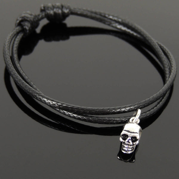 Men's Women Adjustable Braided Bracelet 925 Stamp Sterling Silver Small Skull Pendant DiyNotion Handmade BR1130