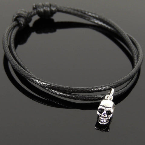 Men's Women Adjustable Braided Bracelet 925 Stamp Sterling Silver Small Skull Pendant DiyNotion Handmade BR1130