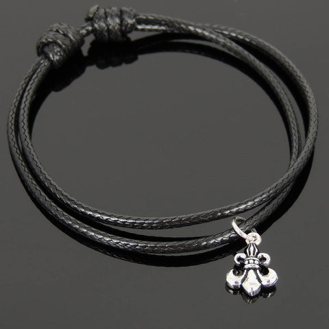 Men's Women Adjustable Braided Bracelet 925 Sterling Silver Fleur de Lis Pendant DiyNotion Handmade BR1131