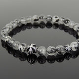 Handmade Men Women Gemstone Bracelet Black Rutilated Quartz 925 Sterling Silver Cross Bead DiyNotion BR1086