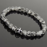 Handmade Men Women Gemstone Bracelet Black Rutilated Quartz 925 Sterling Silver Cross Bead DiyNotion BR1086