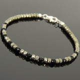 Men's Women Faceted Gold Pyrite Black Onyx Bracelet 925 Sterling Silver Beads Clasp SMALL BEADS DiyNotion Handmade BR1087