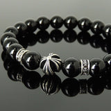 Men's Women Bright Black Onyx Bracelet 925 Sterling Silver Cross Bead & Spacers DiyNotion BR1089