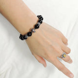 Men's Women Bright Black Onyx Bracelet 925 Sterling Silver Cross Bead & Spacers DiyNotion BR1089