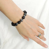 Men's Women Rainbow Black Obsidian Bracelet 925 Sterling Silver Cross Bead & Spacers DiyNotion BR1090
