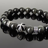 Men's Women Rainbow Black Obsidian Bracelet 925 Sterling Silver Cross Bead & Spacers DiyNotion BR1090