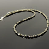 Men's Women Gold Pyrite Black Onyx SMALL BEADS Necklace 925 Sterling Silver Clasp DiyNotion Handmade NK181
