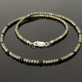 Men's Women Gold Pyrite Black Onyx SMALL BEADS Necklace 925 Sterling Silver Clasp DiyNotion Handmade NK181