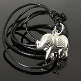 Men's Women Adjustable Necklace 925 Sterling Silver Protection Elephant Pendant with Wax Rope DiyNotion NK182