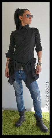 Woman shirt /Black Extravagant Shirt/Black shirt/Long sleeves shirt /Unique black shirt /Asymmetric shirt