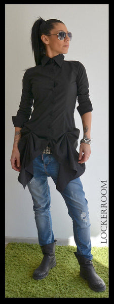 Woman shirt /Black Extravagant Shirt/Black shirt/Long sleeves shirt /Unique black shirt /Asymmetric shirt