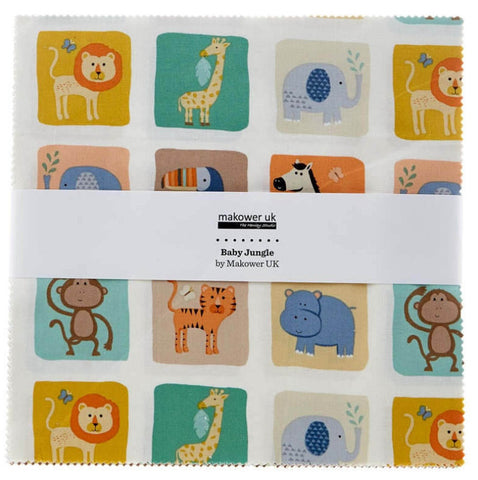 Baby Jungle 10 inch Squares/Layer Cake by Makower UK for Andover Fabric - 42, 10 inch Precut Fabric Squares