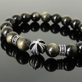 Men's Women Golden Obsidian Bracelet 925 Sterling Silver Cross Bead & Spacers DiyNotion BR1091