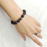 Men's Women Natural Lava Rock Bracelet 925 Sterling Silver Cross Bead & Spacers DiyNotion BR1093