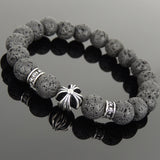 Men's Women Natural Lava Rock Bracelet 925 Sterling Silver Cross Bead & Spacers DiyNotion BR1093