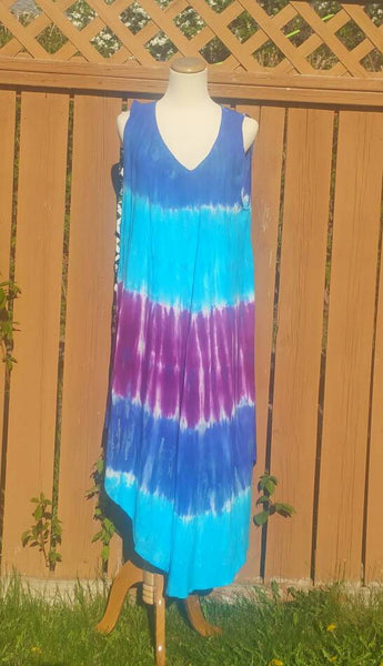 Blue Tie-dye dress, Beach Cover up, Sleeveless dress, Bohemian dress, Highlow dress, Indian dress, Long dress, hippie dress, gypsy dress