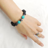 Men's Women Natural Lava Rock Turquoise Bracelet 925 Sterling Silver Cross Bead & Spacers DiyNotion BR1094